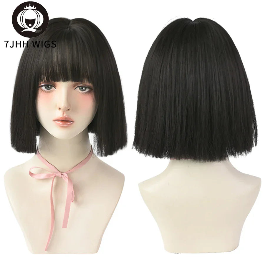 7JHH WIGS Black Short Bob Wig for Girl