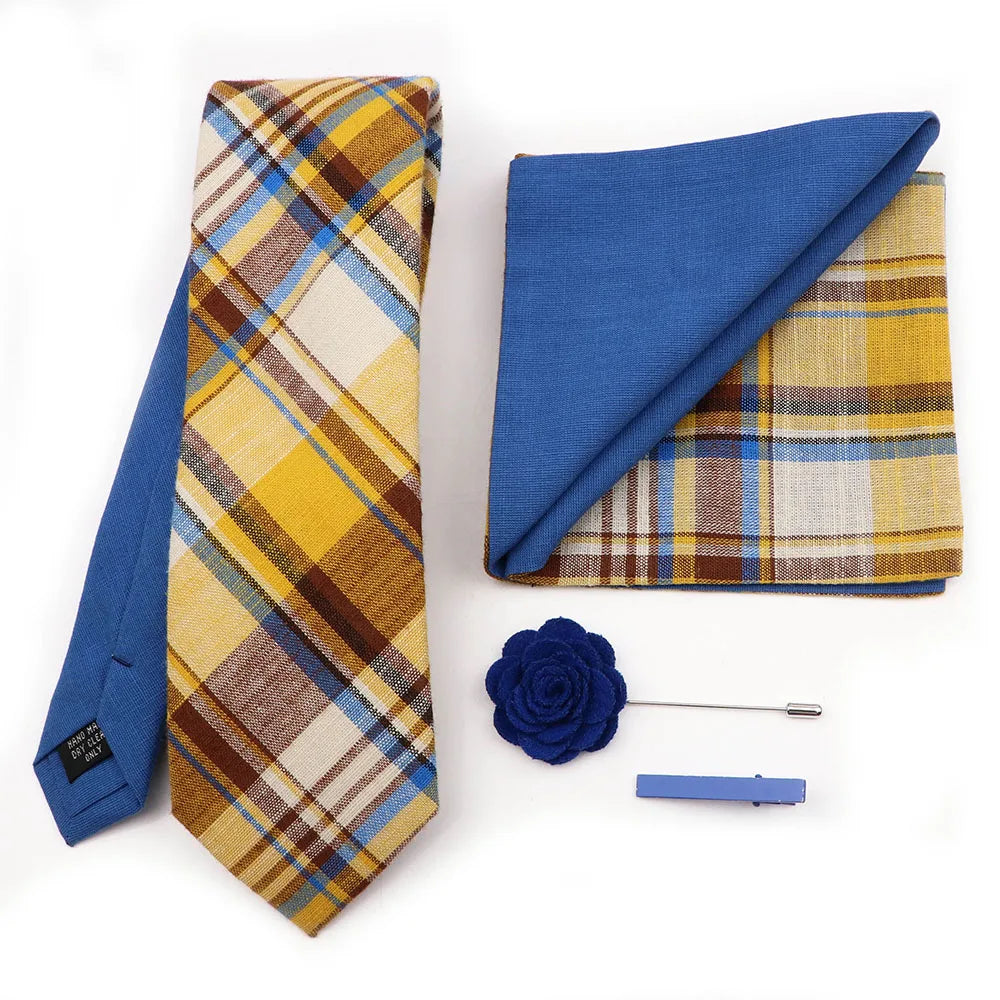 Two Side Floral Plaid Cotton Patchwork Tie Set