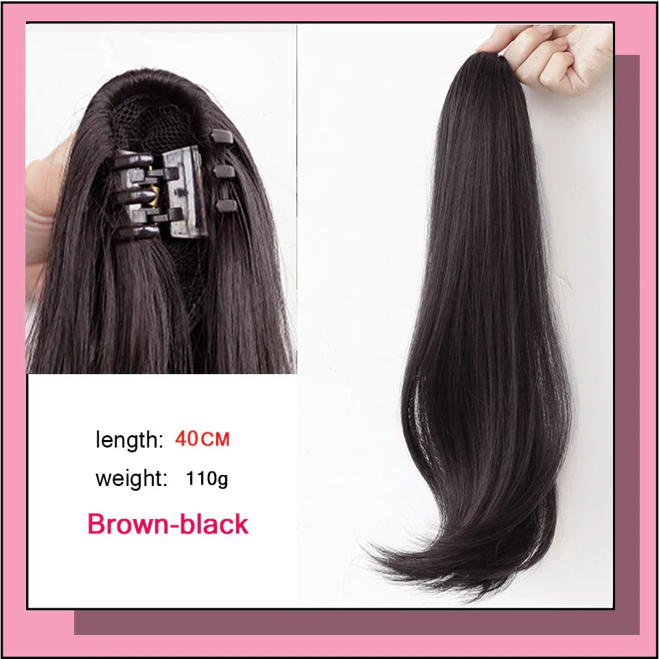 AS Long Wavy Straight Claw Clip On Ponytail