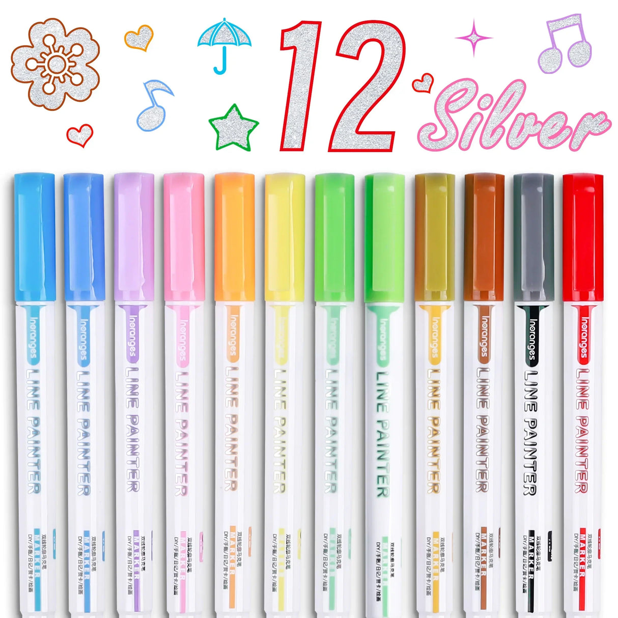 8/9/12/24 Highlighter Color Double Line Contour Pens Contour