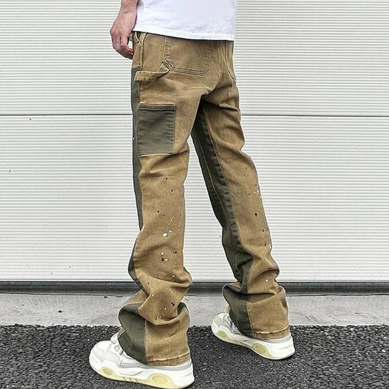 High Street Spliced Speckled Ink Micro Flare Pants