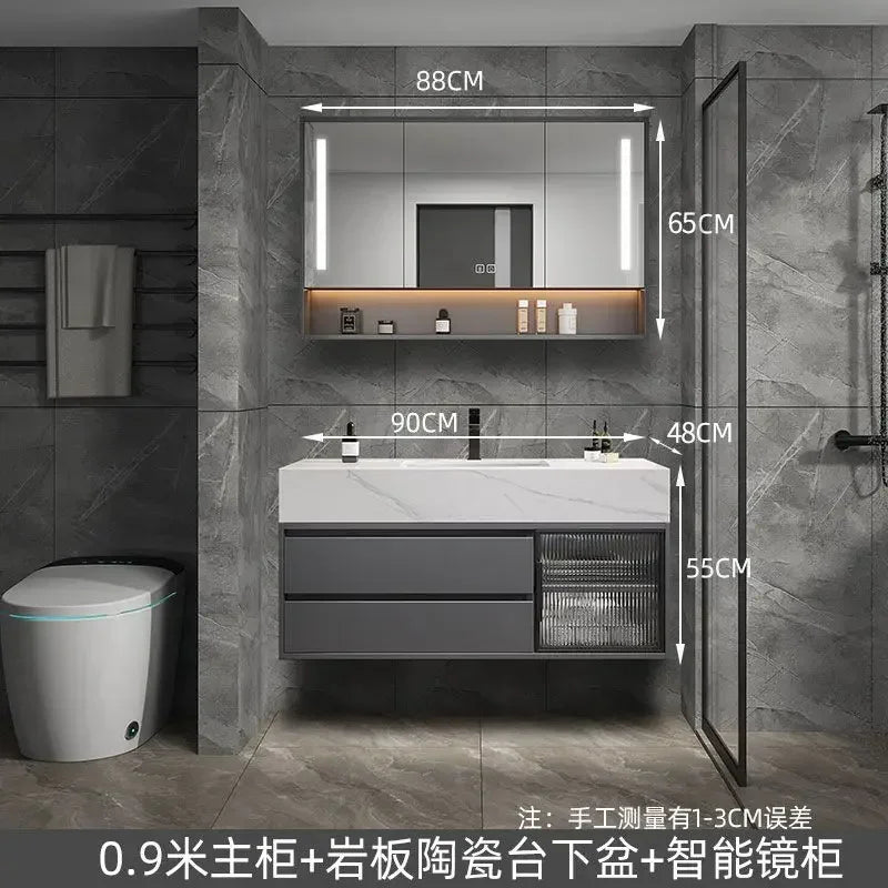 Luxury Bathroom Mirror Cabinet Double Basin Slate Integrated