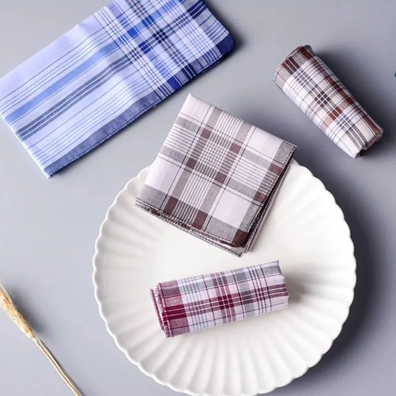 Lot Square Plaid Stripe Handkerchiefs Men Classic Vintage