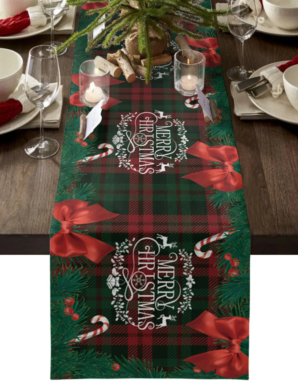 Christmas Tree Pine Needles Candy Bow Table Runner