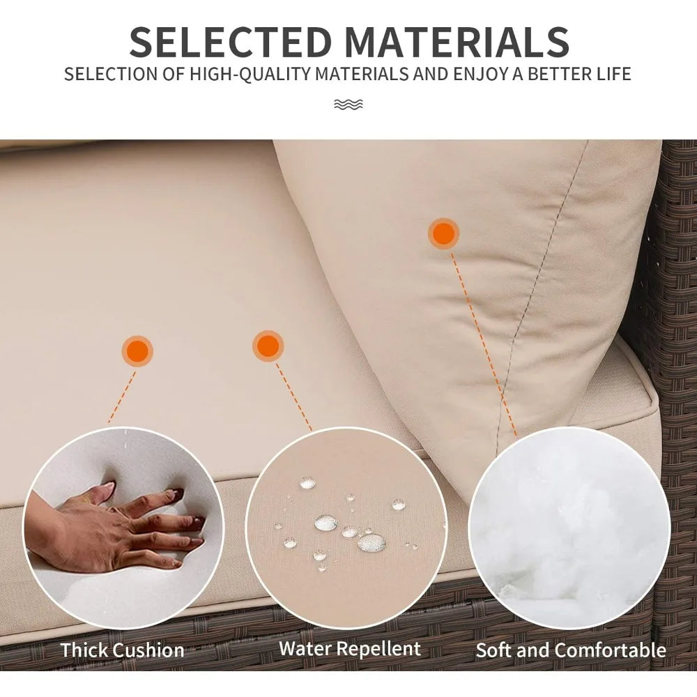 Outdoor Sofa with Non-Slip Beige Cushion, Patio Couch