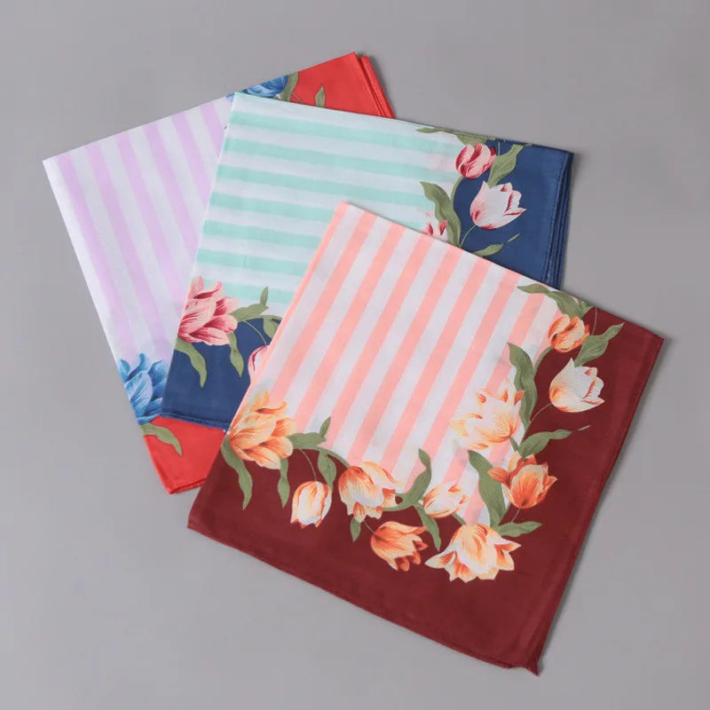 3Pcs 43x43cm Square Flower Printed Lady Women Handkerchiefs