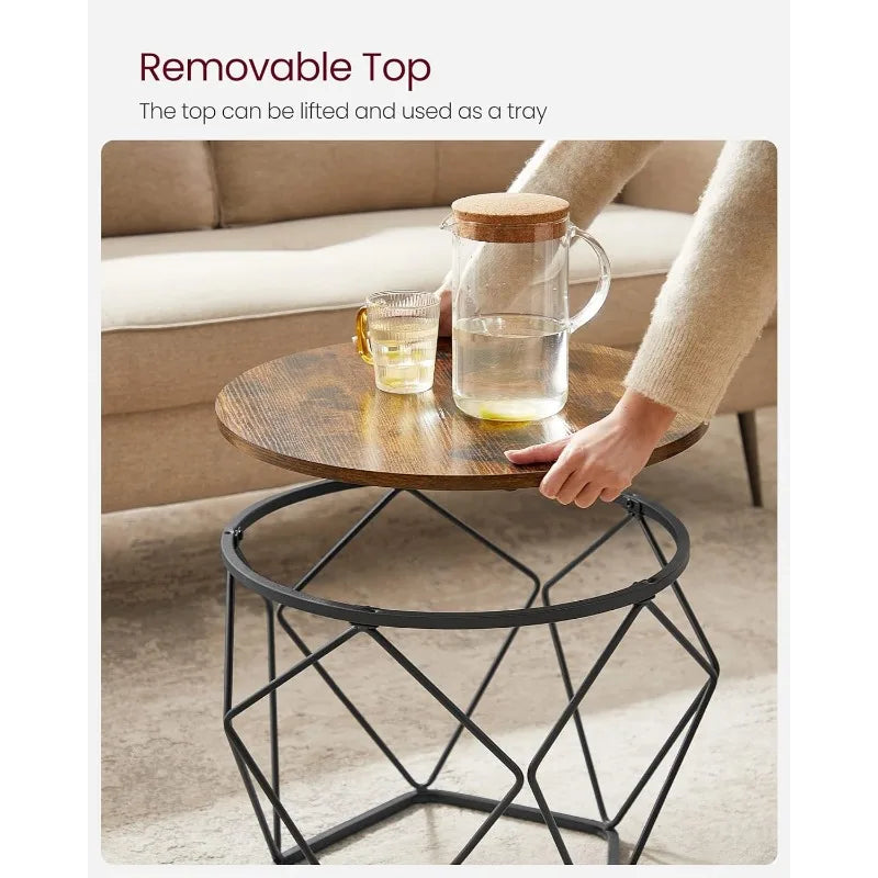 VASAGLE Small Coffee Table Set of 2, Round