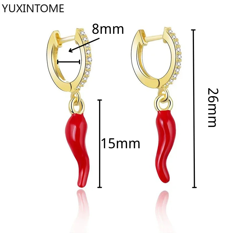 Yellow Red Small Chili Hoop Earrings For Women