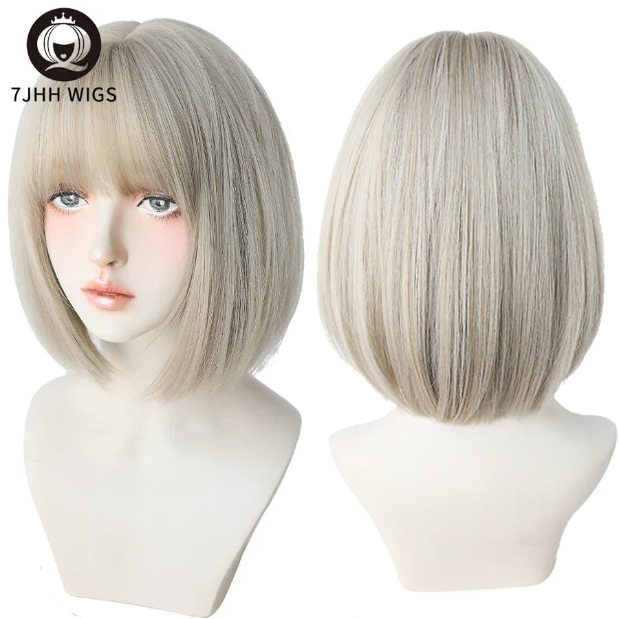 7JHH WIGS Black Short Bob Wig for Girl