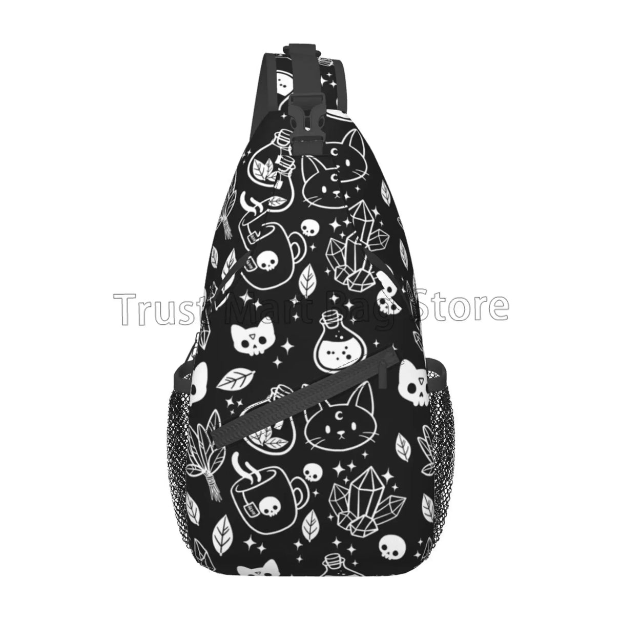Gothic Skull Cat Moon Pattern Sling Bag Women