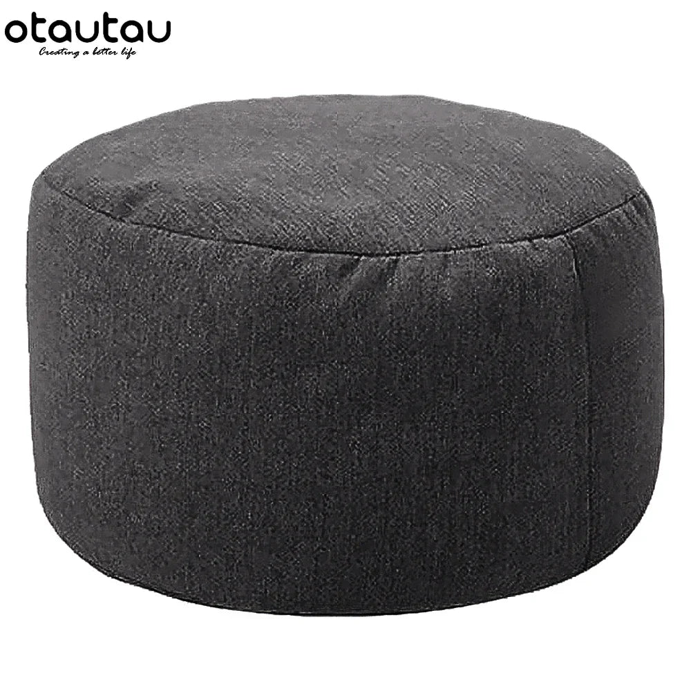 OTAUTAU Round Stool D30cm*H20cm Linen Bean Bag Ottoman