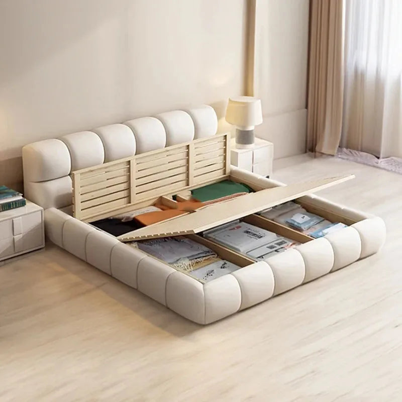 Cream sleeping bed Bedroom Children Confortable Designer King