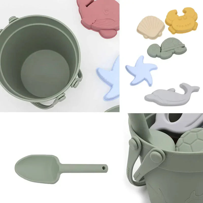 8Pcs Summer Beach Toys Kids Soft Silicone Sandbox