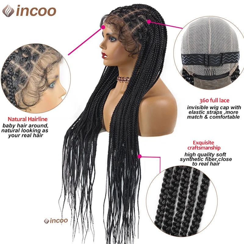 36" Lace Front Knotless Box Braided Wig for Black Women
