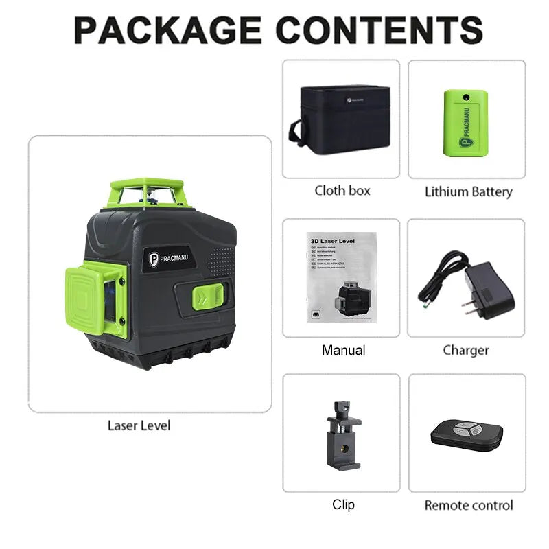 Pracmanu 12 Lines 3D Laser Level Self-Leveling Horizontal