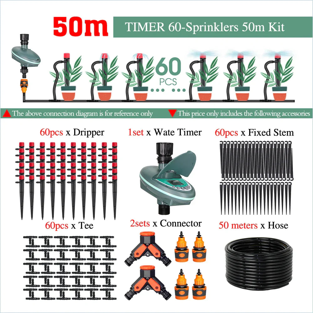 50-5M Garden Smart Drip Irrigation System with Timer