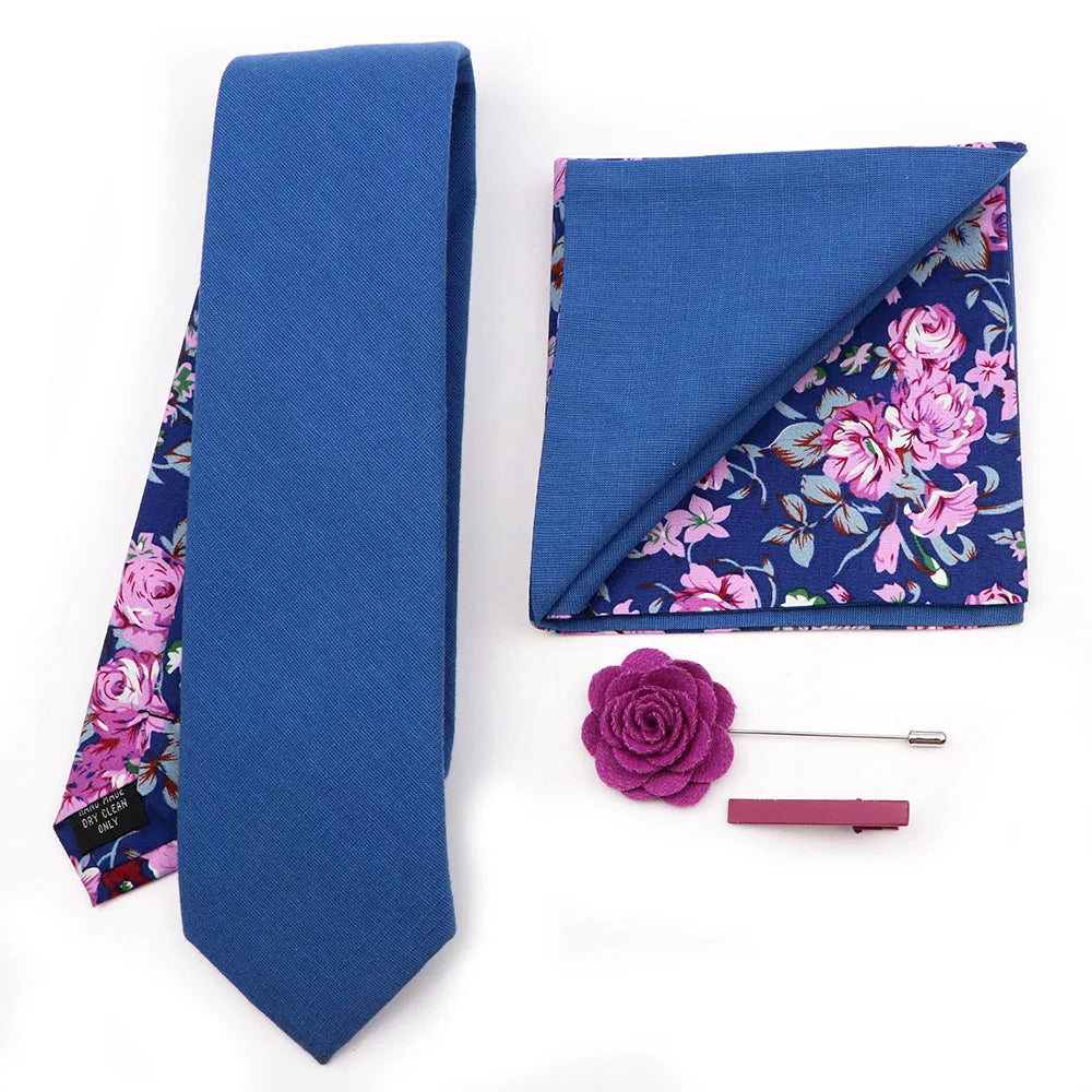 Two Side Floral Plaid Cotton Patchwork Tie Set