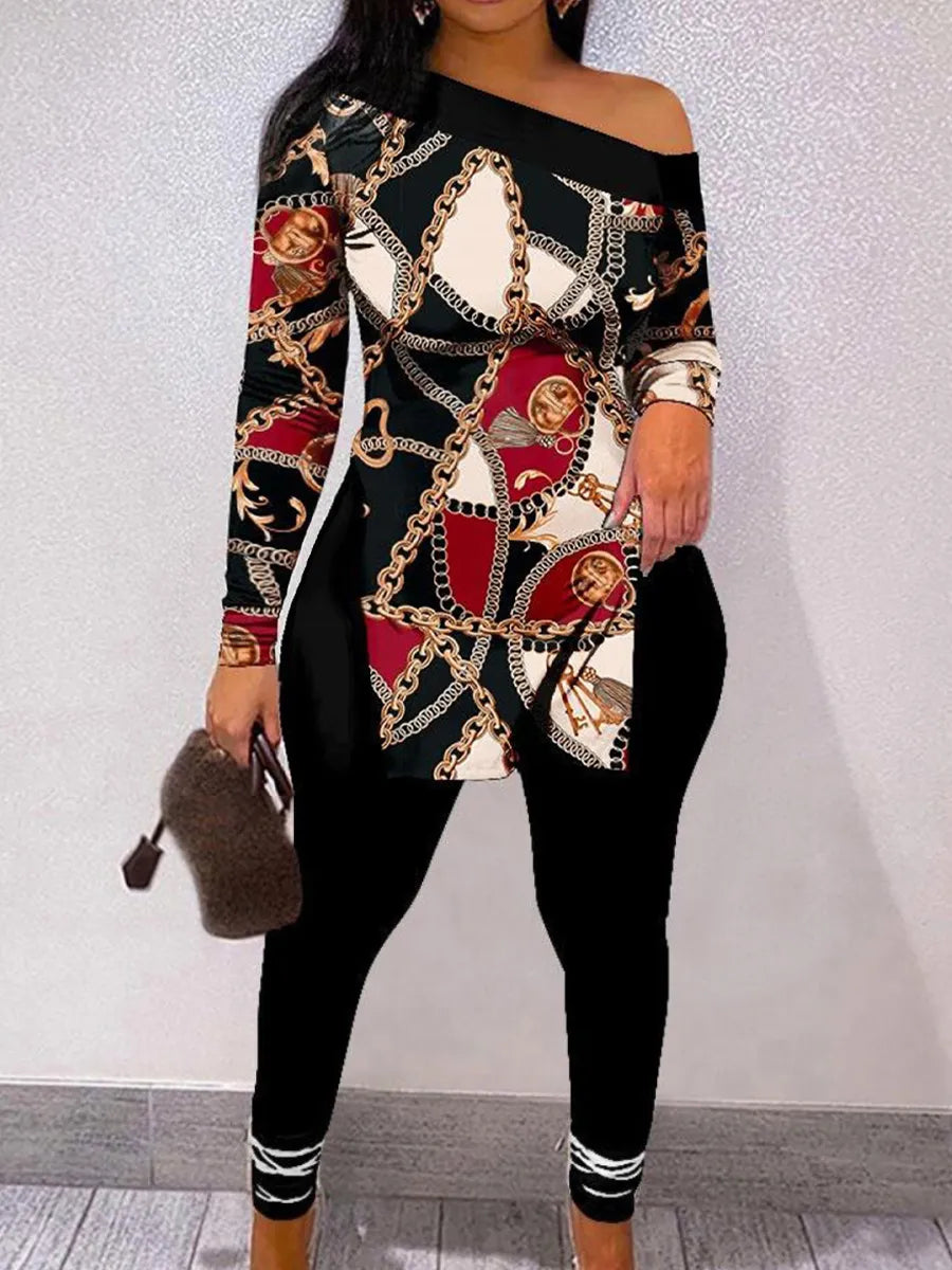LW Casual Plus Size Chain Print Side Split