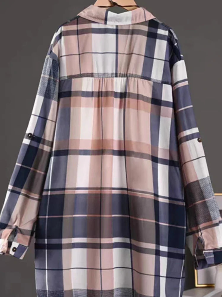 Plus Size Cotton Mid Length Plaid Print Women