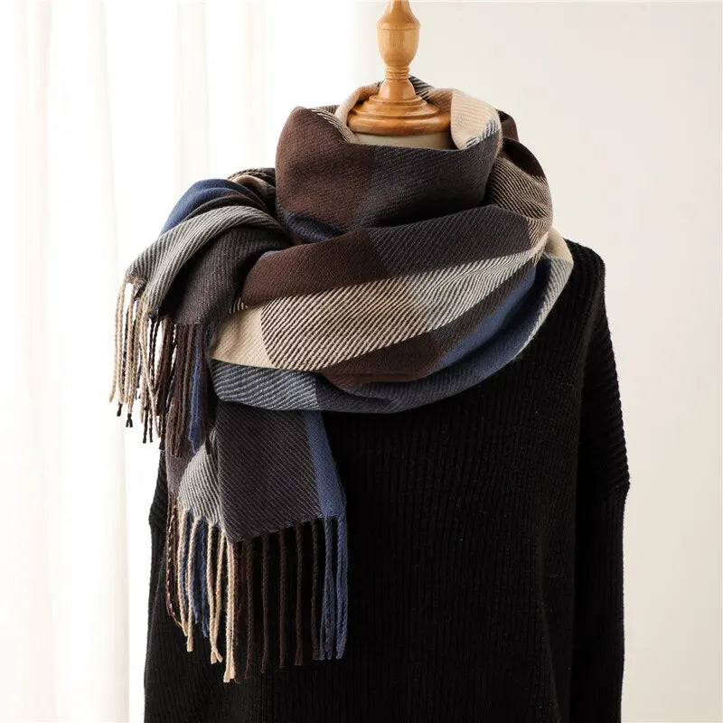 Winter Plaid Cashmere Blanket Scarf Fashion Design Thick