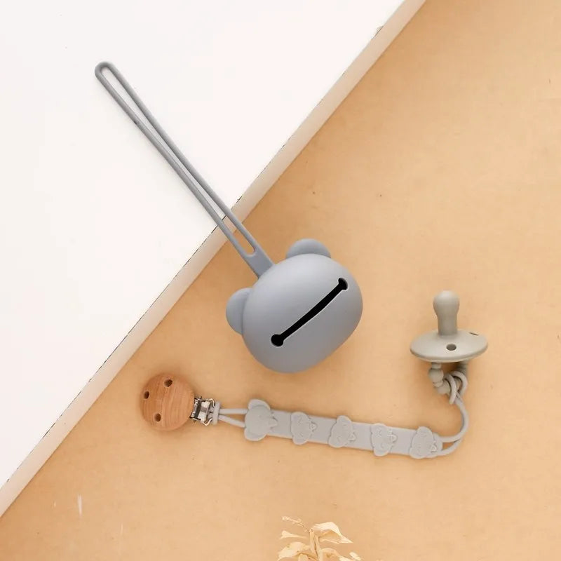 Baby Silicone Pacifier Holder Set BPA Free Food Grade Silicone Infant Travel Portable Storage Box Silicone Chain Nipple Set