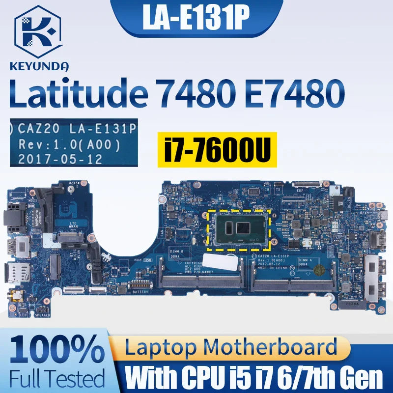 For Dell Latitude 7480 E7480 Notebook Mainboard LA-E131P