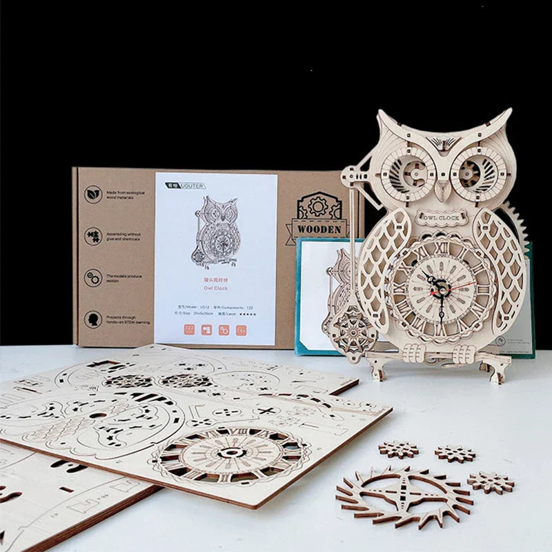 3D DIY Wooden Puzzle Jigsaw Owl Pendulum Vintage