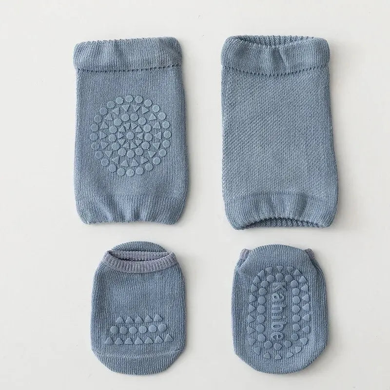 2Pcs/Set Baby Knee Pads+Socks Solid Anti-Slip Kids Crawling