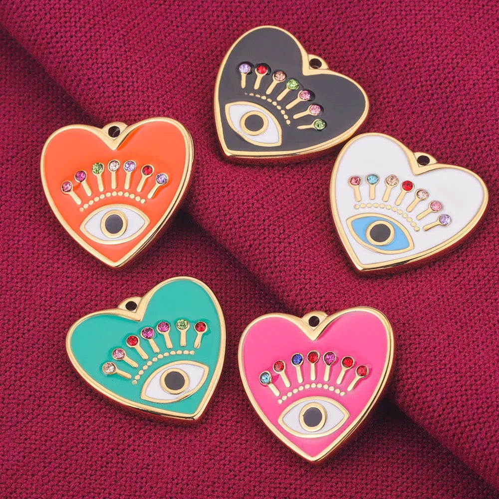 4pcs Stainless Steel Evil Eye Charms Heart Enamel