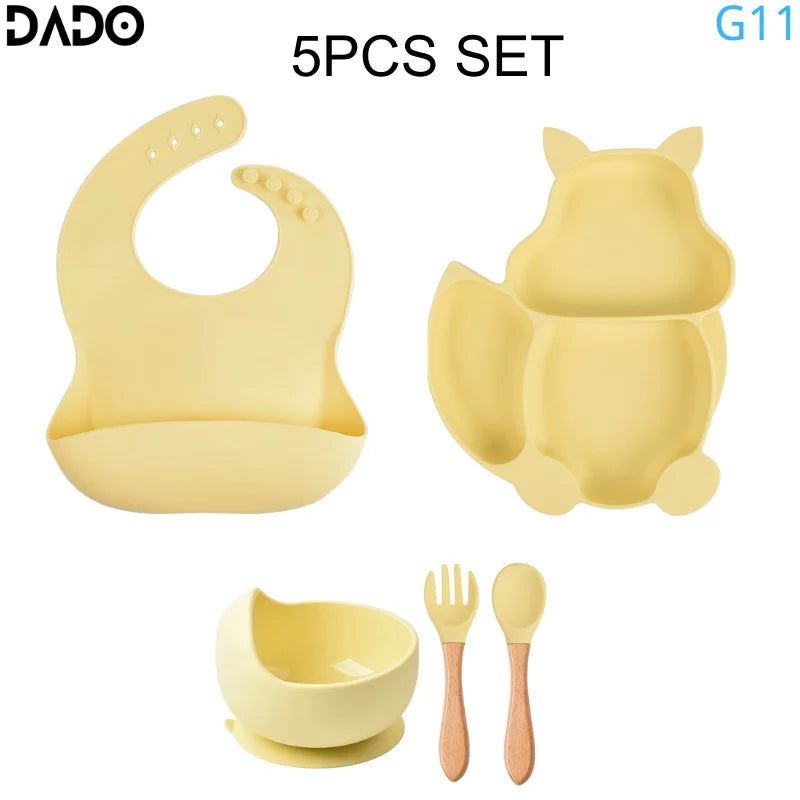 Baby Feeding Set Silicone Suction Bowls Divided Plates