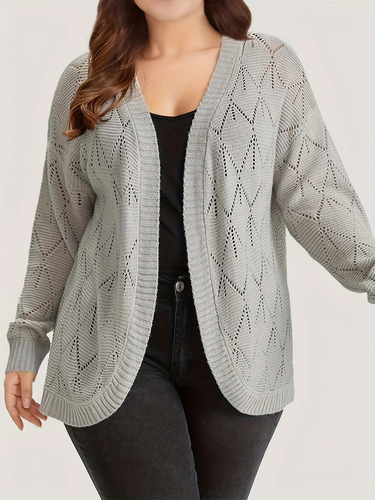 Plus Size Women's Solid Hollow Out Open Front