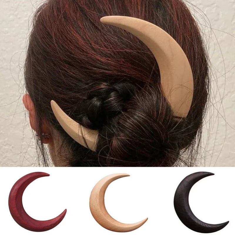 Wood Moon Crescent Shaped Hair Clip Hair Forks