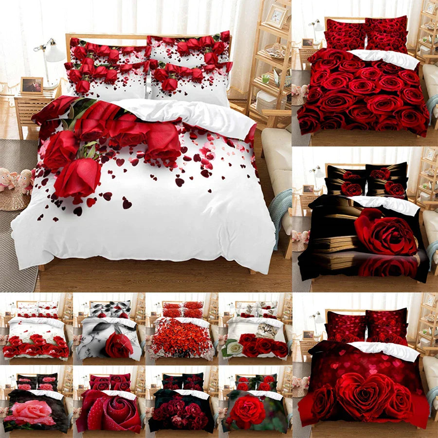 Red Rose Bedding Set Quilt Duvet Cover Comforter