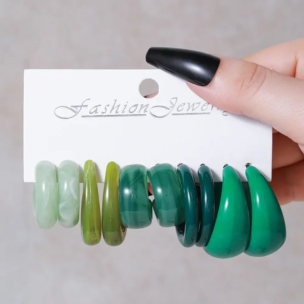 Simple Acrylic C-shaped Cut Earrings 5 Pairs Set