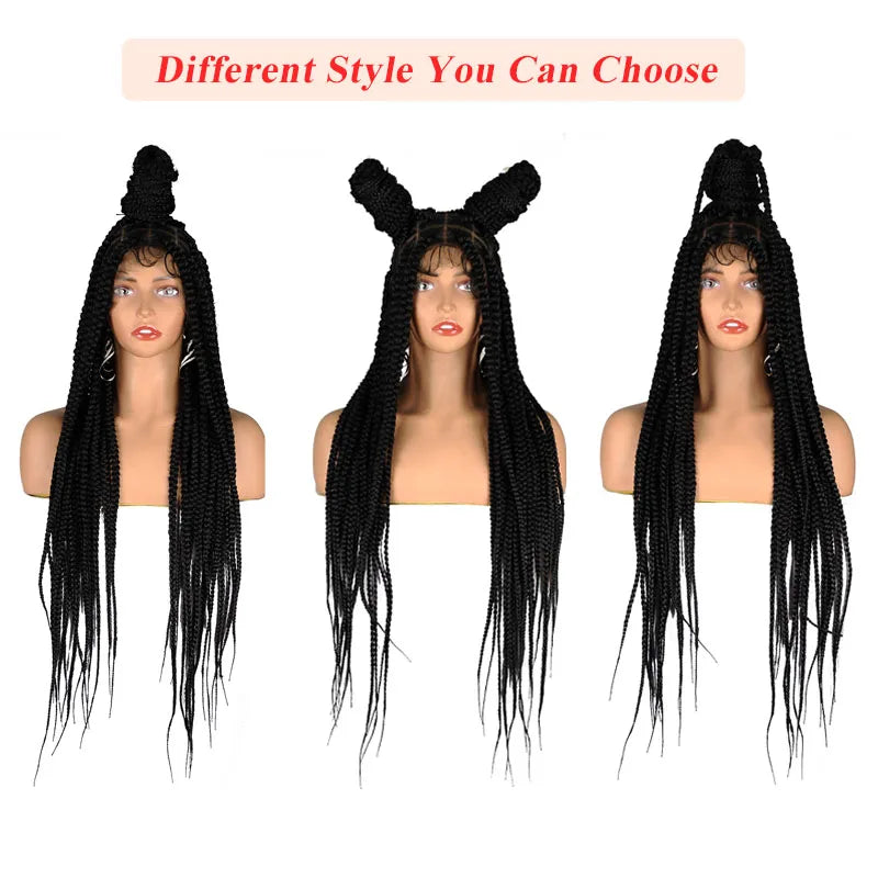 36" Full Lace Braided Wigs Synthetic Long Black
