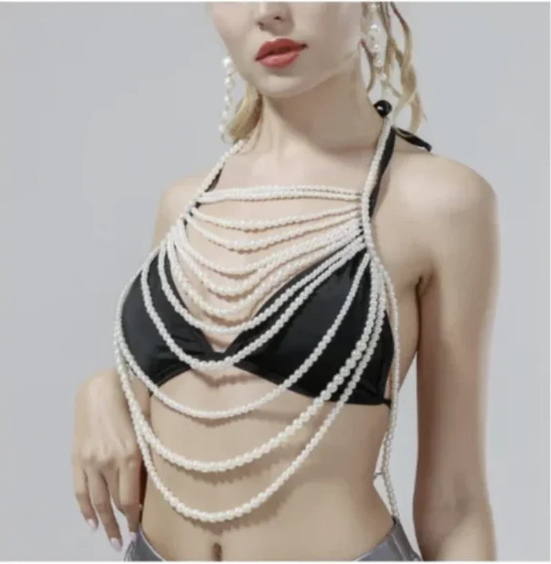 Body Chain Jewelry Pearl Sexy Beaded Collar Shoulder
