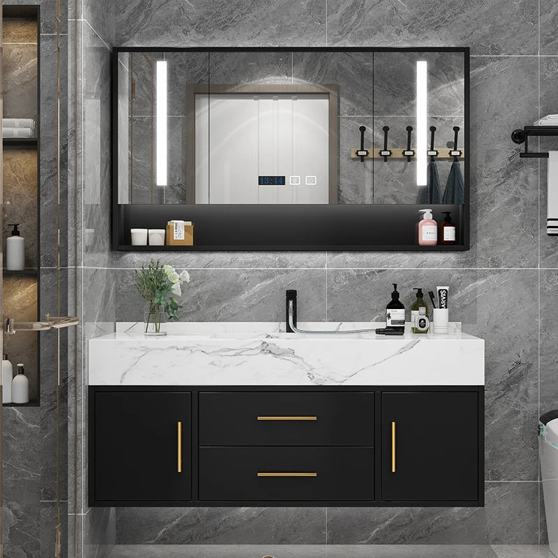 Marble Bathroom Cabinet Combination Solid Wood Intelligent Simple