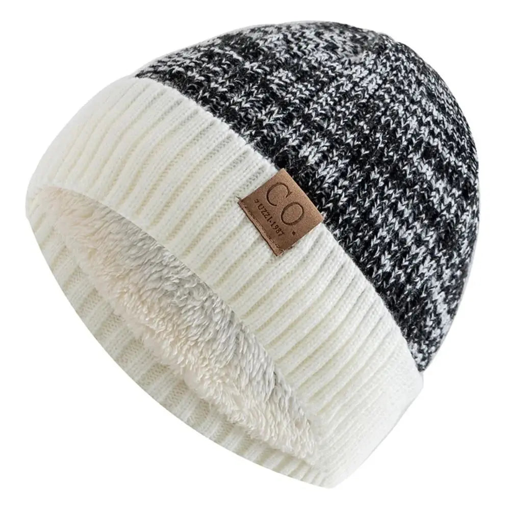 Warm Men's Winter Hat Vintage Striped Polyester Knitted