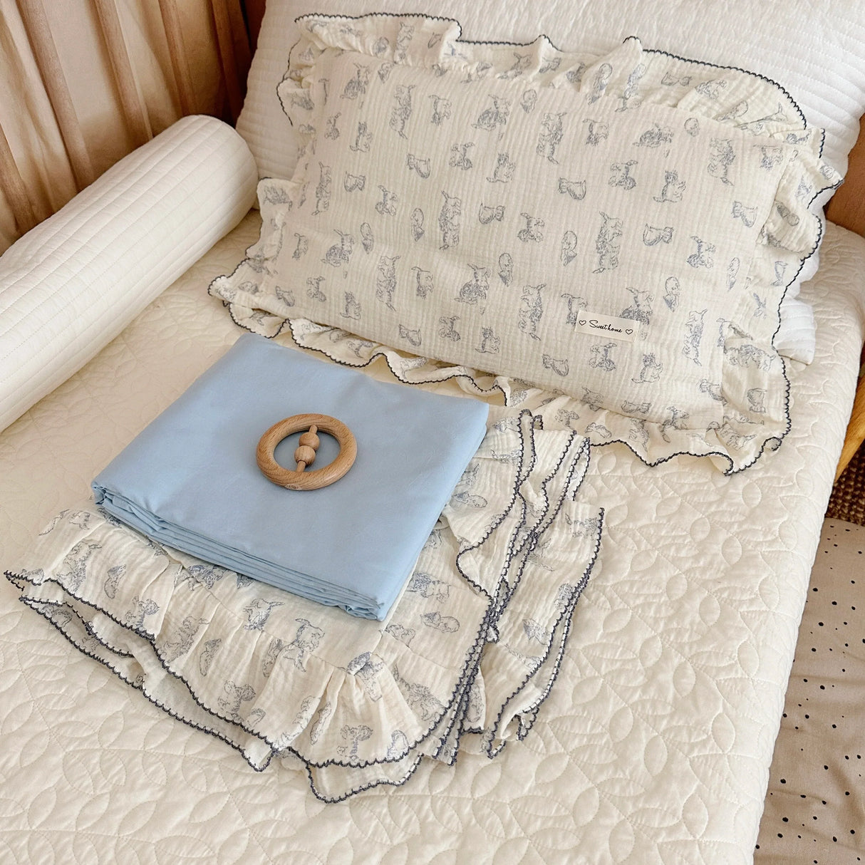Vintage Floral Muslin Cotton Baby Bedding Set Girls