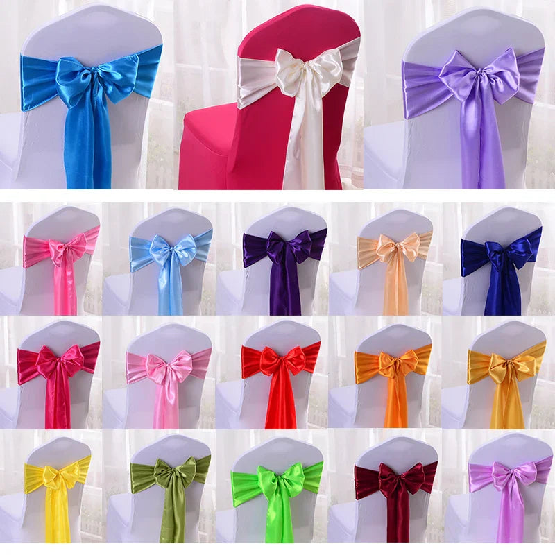 10/50/100pcs Satin Chair Bow Sashes Wedding Chair Knots