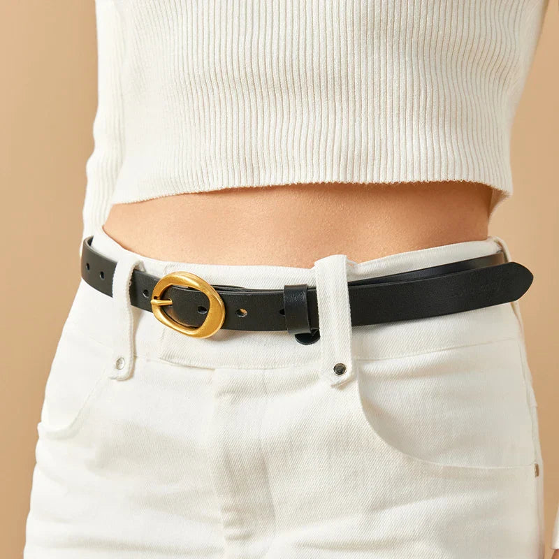 BEAUTODAY Belt Women Cow Leather Irregular Metal Buckle