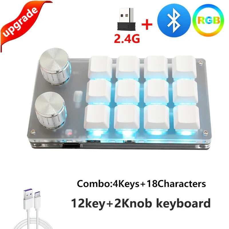 Macro Programming Keyboard Bluetooth USB Backlit 2.4G Wireless