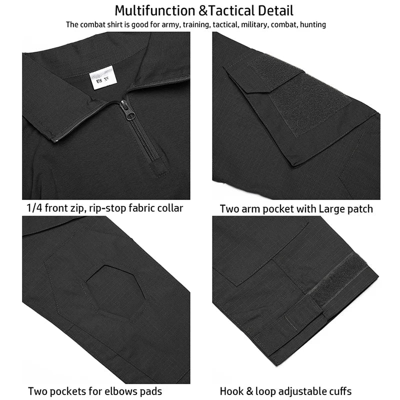 Men's Long Sleeve Army Combat Shirt 1/4 Zipper