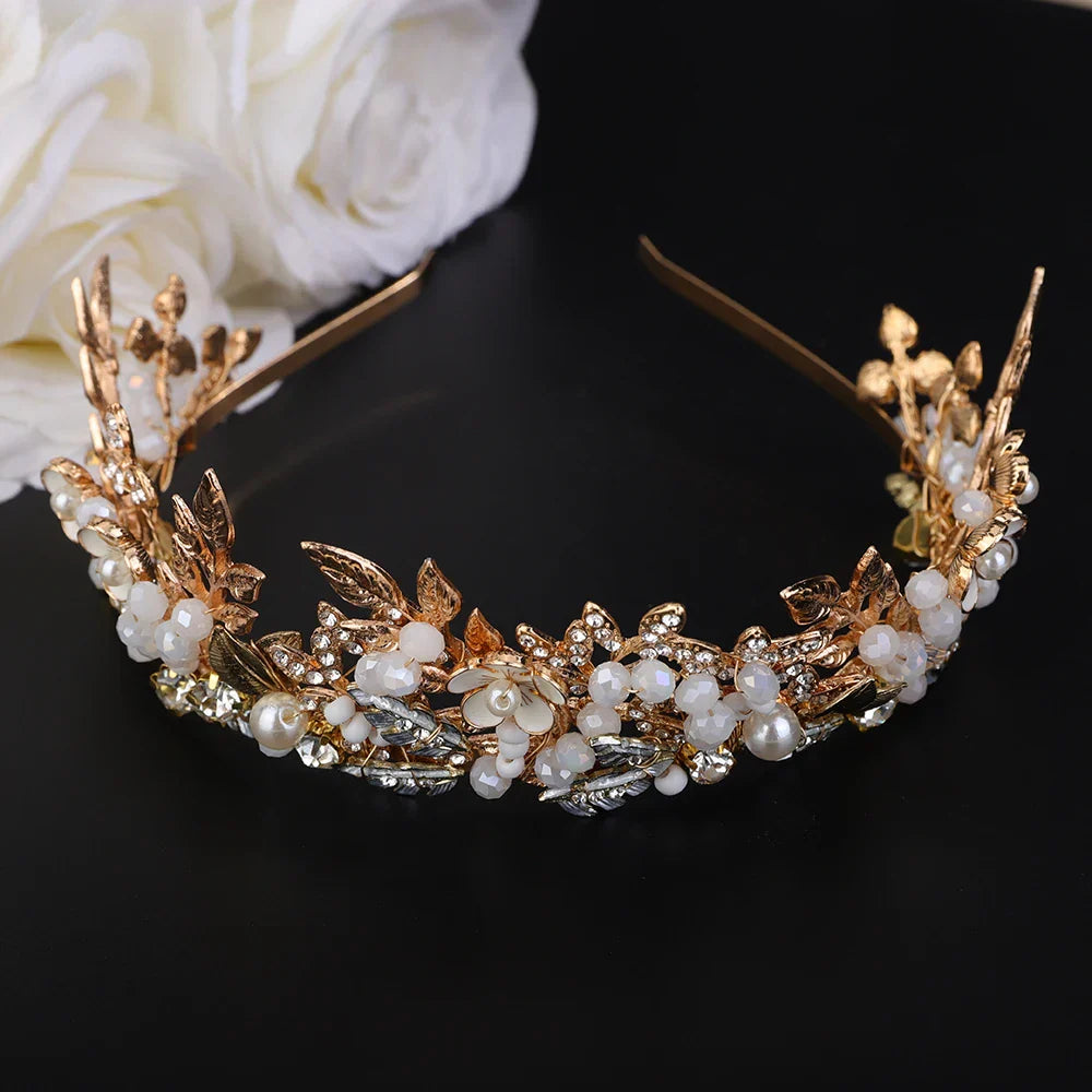 Handmade Bride Hair Accessories Gold Bridal Flower Crown