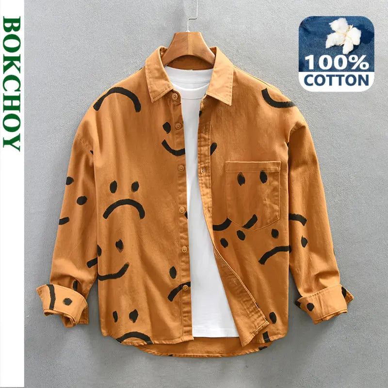 Spring Summer New 100% Cotton Casual Printed Shirt