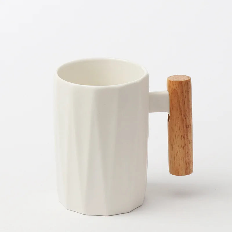 Nordic Wooden Handle Ceramic Porcelain Mug Coffee Cups