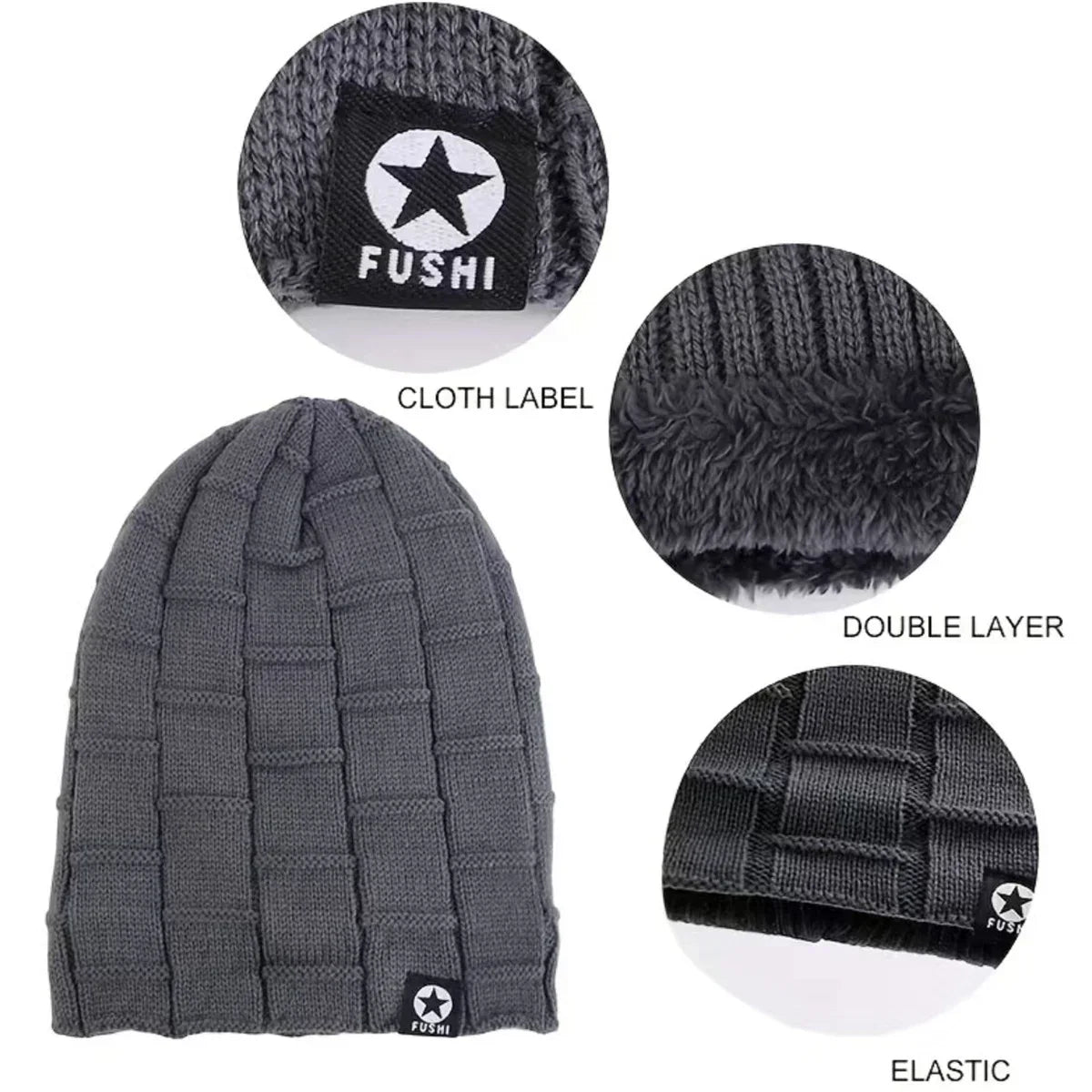 New Unisex Fleece Lined Beanie Hat Knit Warm