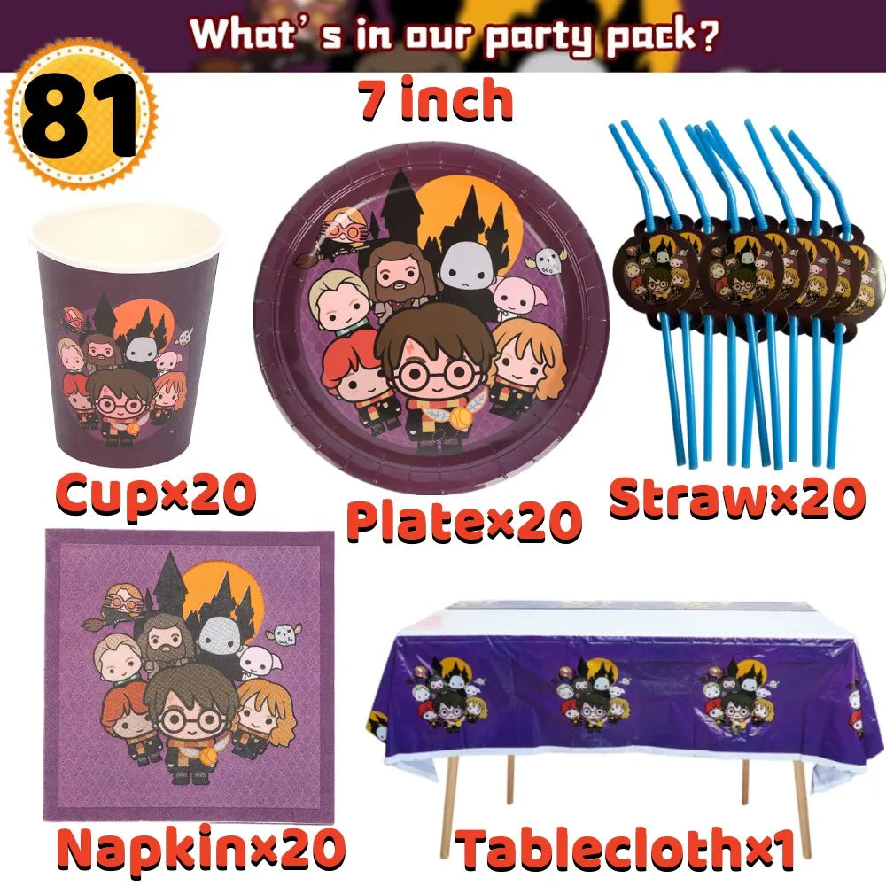 Magic Cartoon Party Decoration Set Disposable Tableware Kids
