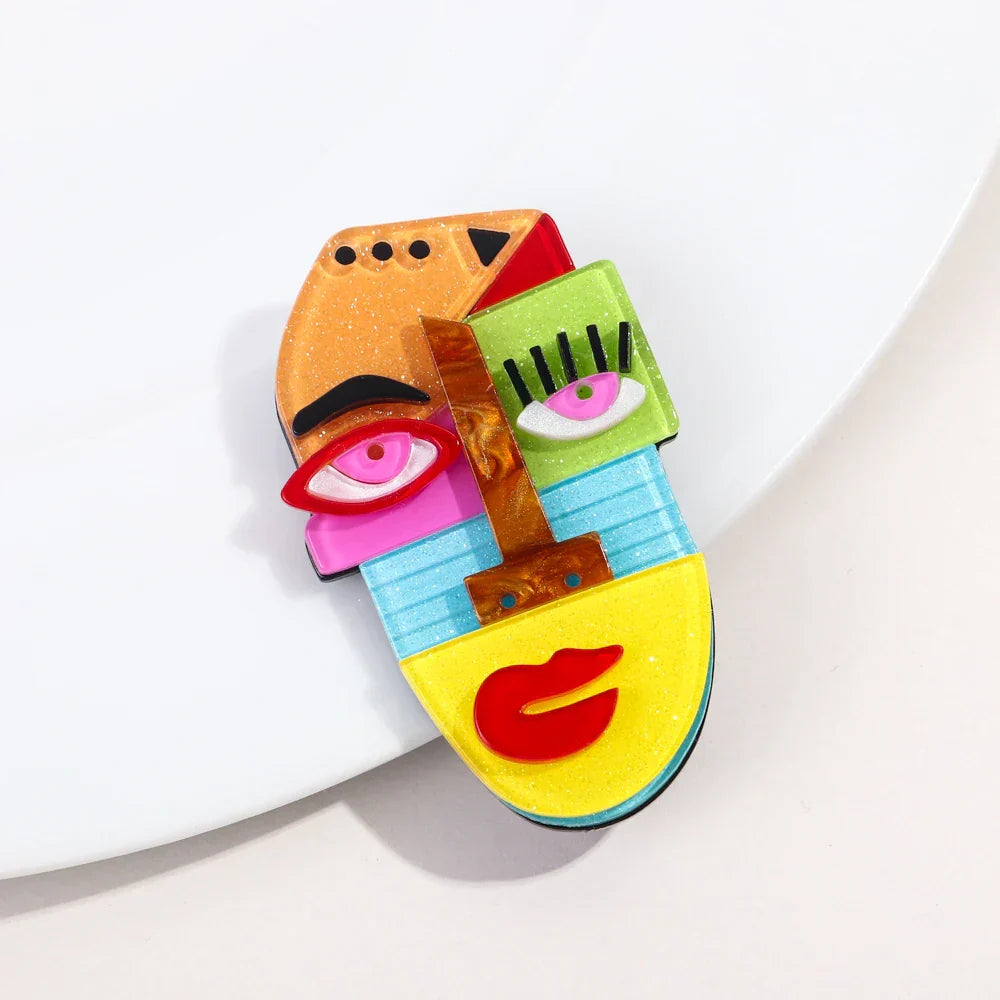 FishSheep Abstract Acrylic Geometric Face Figure Brooches for