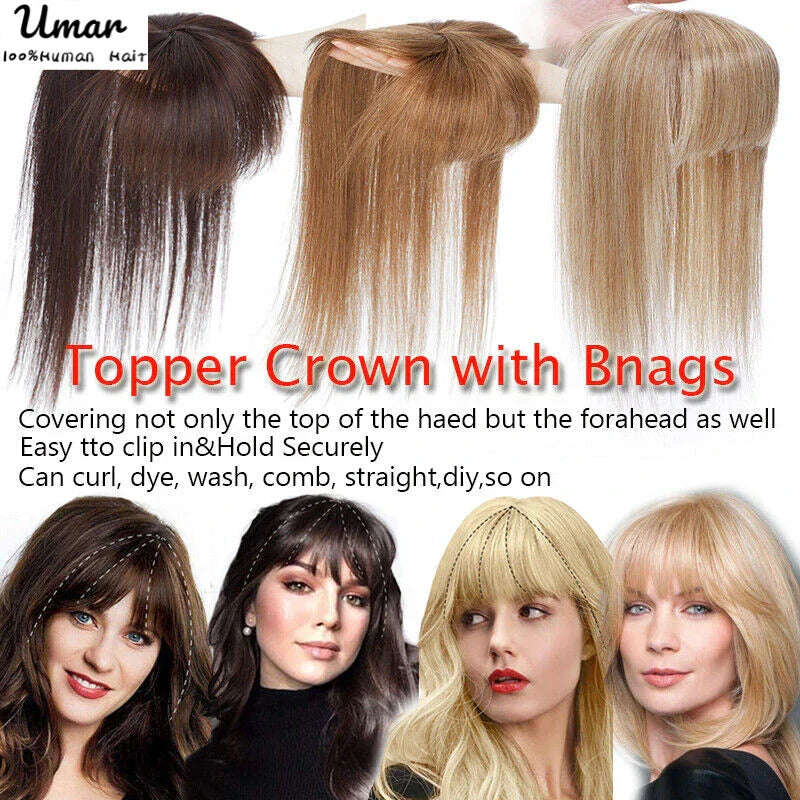 Hair Topper With Bangs Women 100% Human Hair